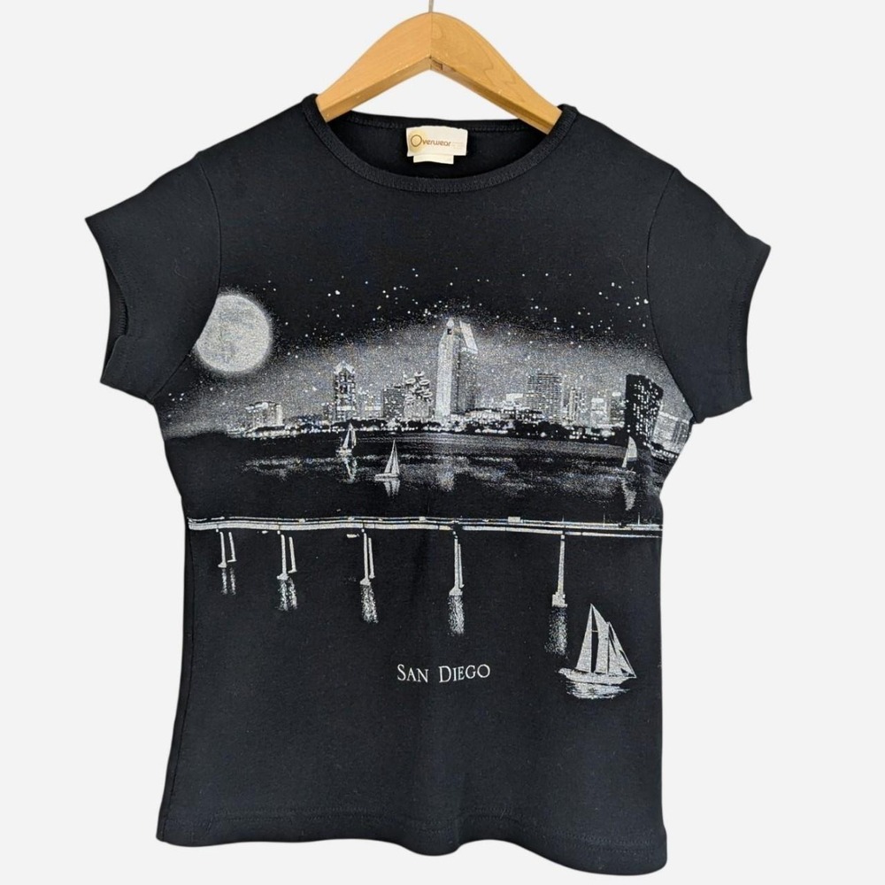 Vintage Overwear San Diego Skyline Graphic Tee Black Large - Picture 1 of 7